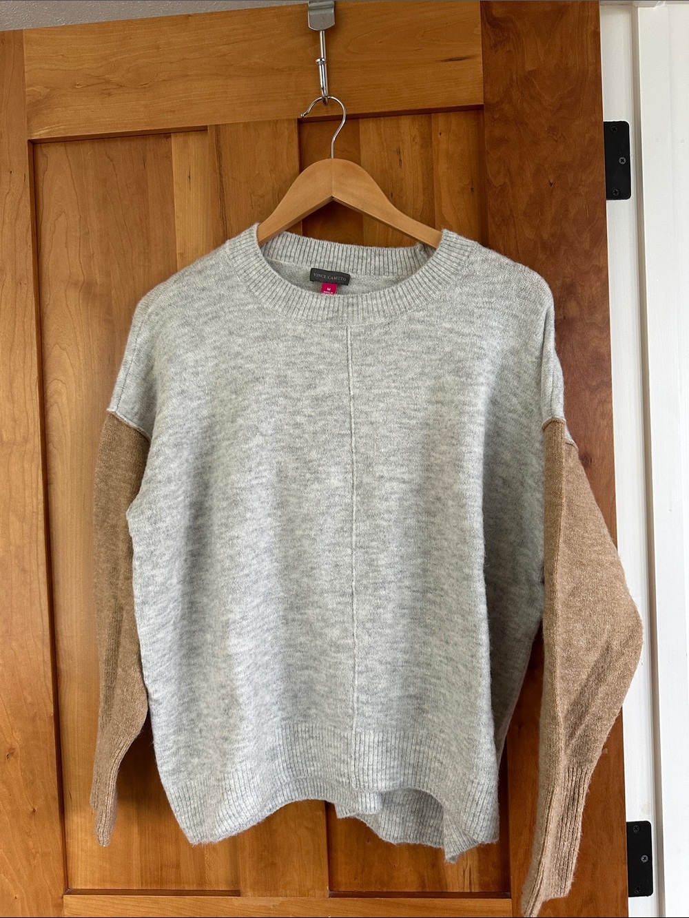Vince Camuto Gray Crewneck Sweater with Tan Sleeves